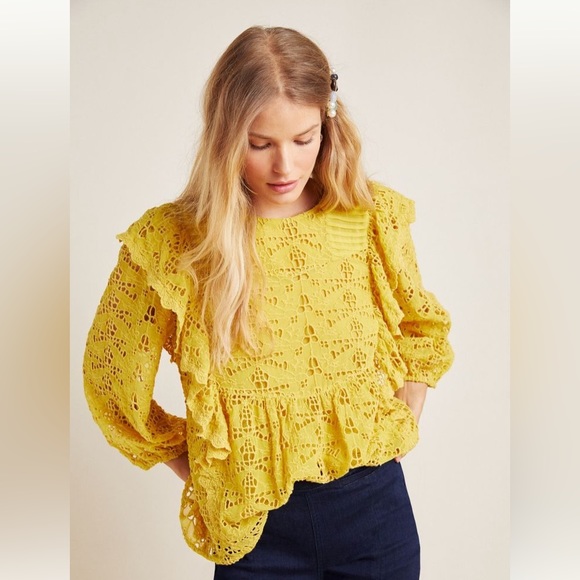 Anthropologie Tops - Anthropologie | Clementine Blouse Yellow Size 12